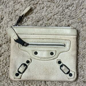 Authentic BALENCIAGA Canvas Small Zip Pouch Clutch White